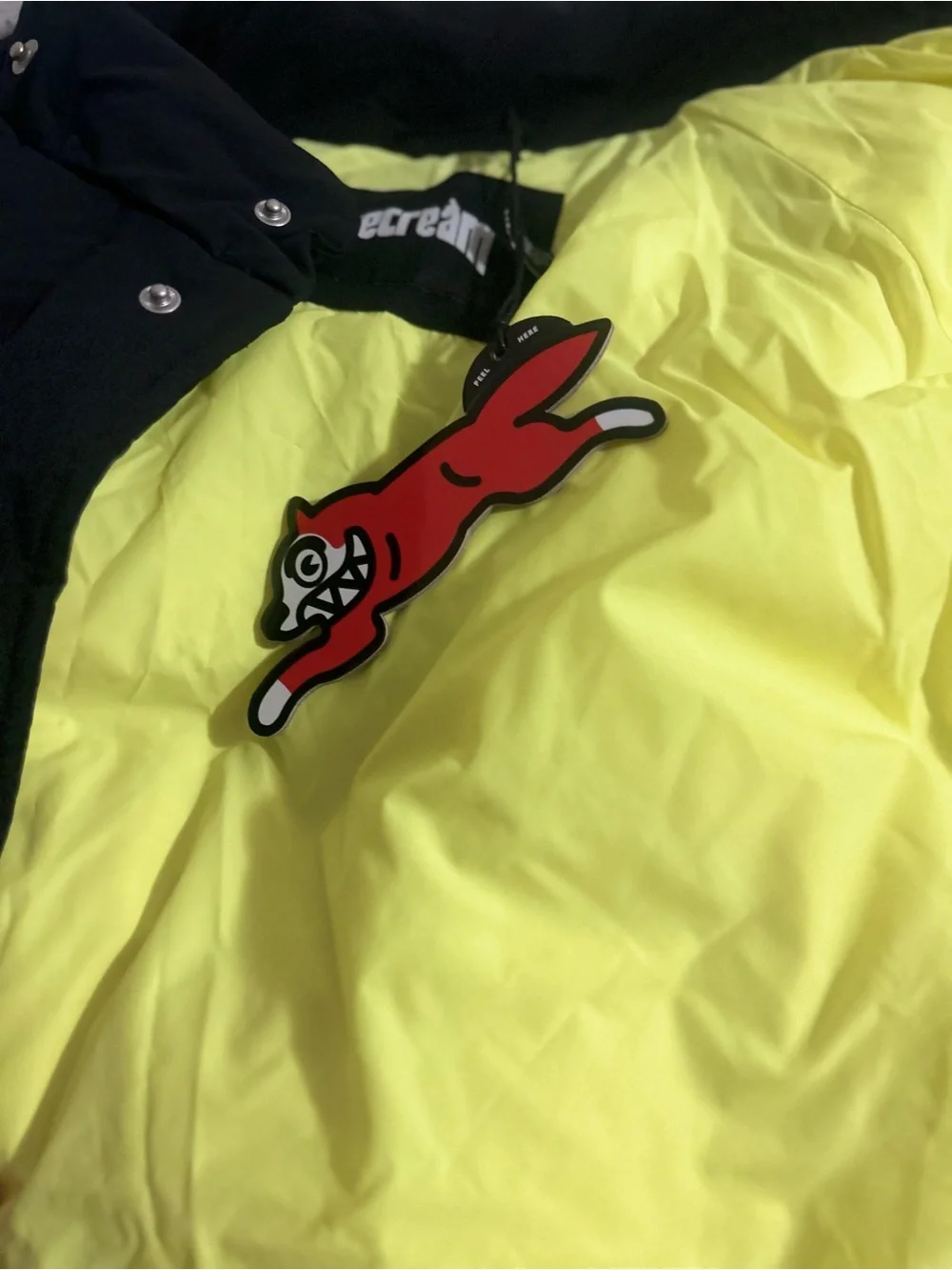 Icecream Black Puffer Jacket with Neon Yellow Shoulder Accent